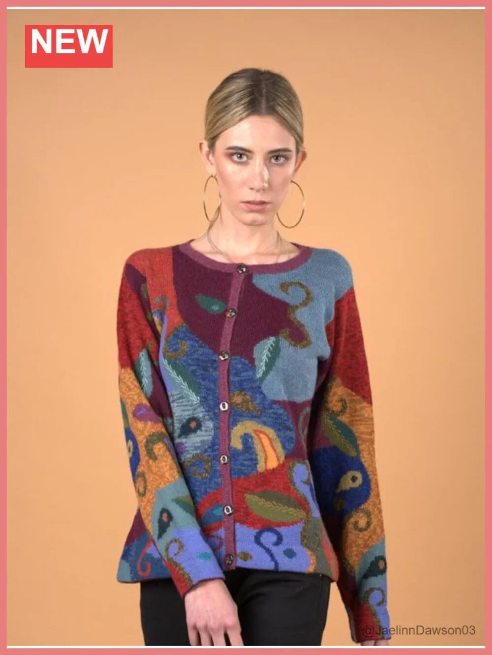 100% Baby Alpaca Cardigan Women Embroidered Crochet Finish Button Long Sleeve